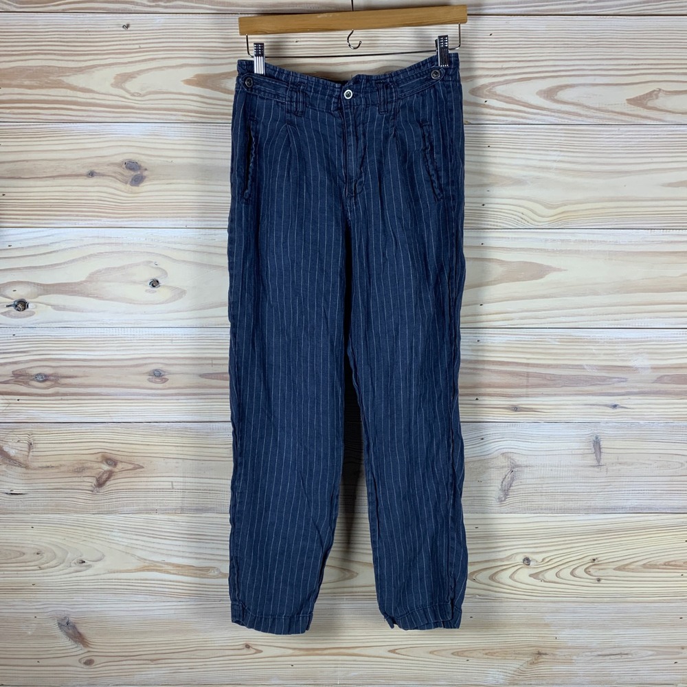 Sundance Pants Women 6 Blue Striped Linen Pinstripe High Rise Tapered‎ Trouser
